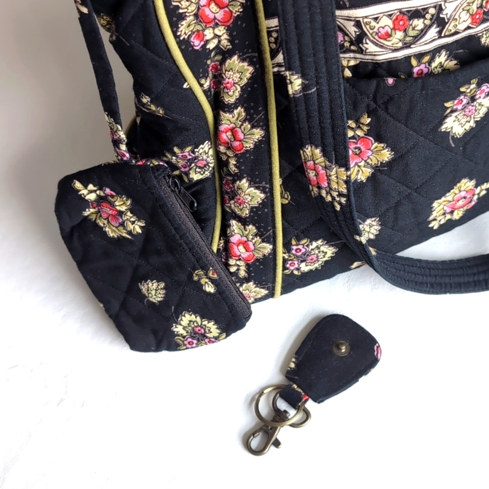 Victorian Heart Quilted Black and Floral Bag w/ Coin Purse and Snap in K… - Picture 4 of 8